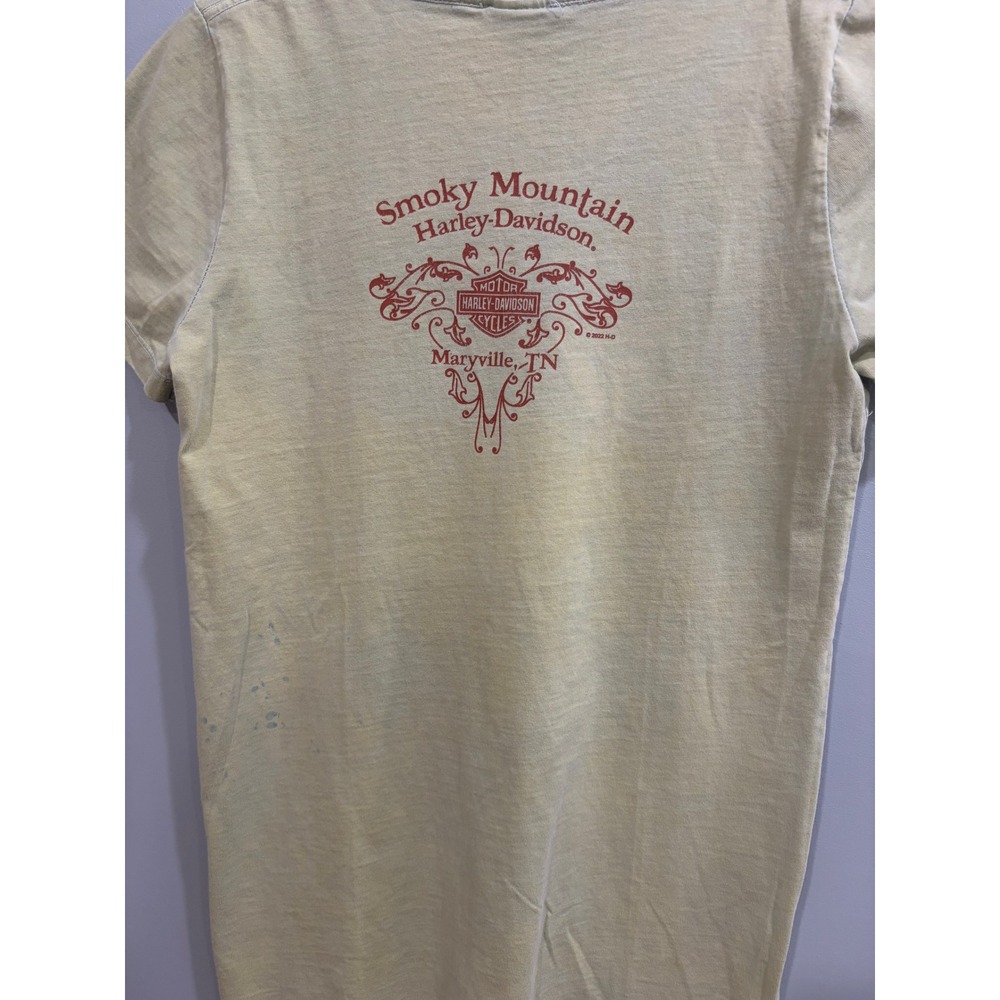 Harley Davidson Womens V-Neck Graphic Tee Smoky Mountain Maryville TN Green M